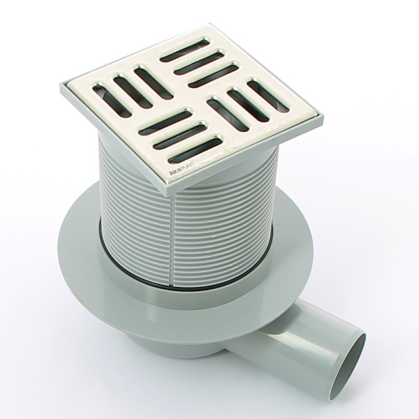 Трап 105х105 мм, H=88-174 мм, выпуск 50 мм, нерж.сталь Alcaplast